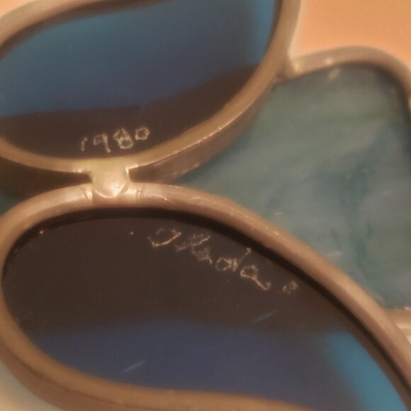 Vintage 1980 Blue Stained Glass Leaded Suncatcher Angel With‎ Halo 4" Standing - Picture 7 of 10